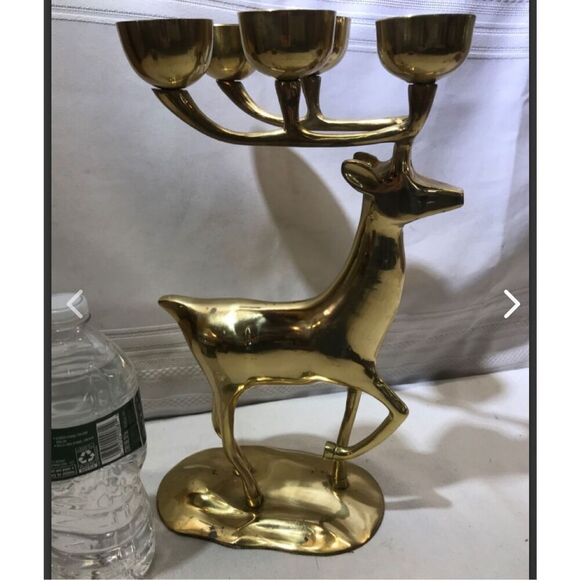 vintage Solid Brass elk reindeer Deer Candle Holder MCM christman hoilday decor - Picture 2 of 5